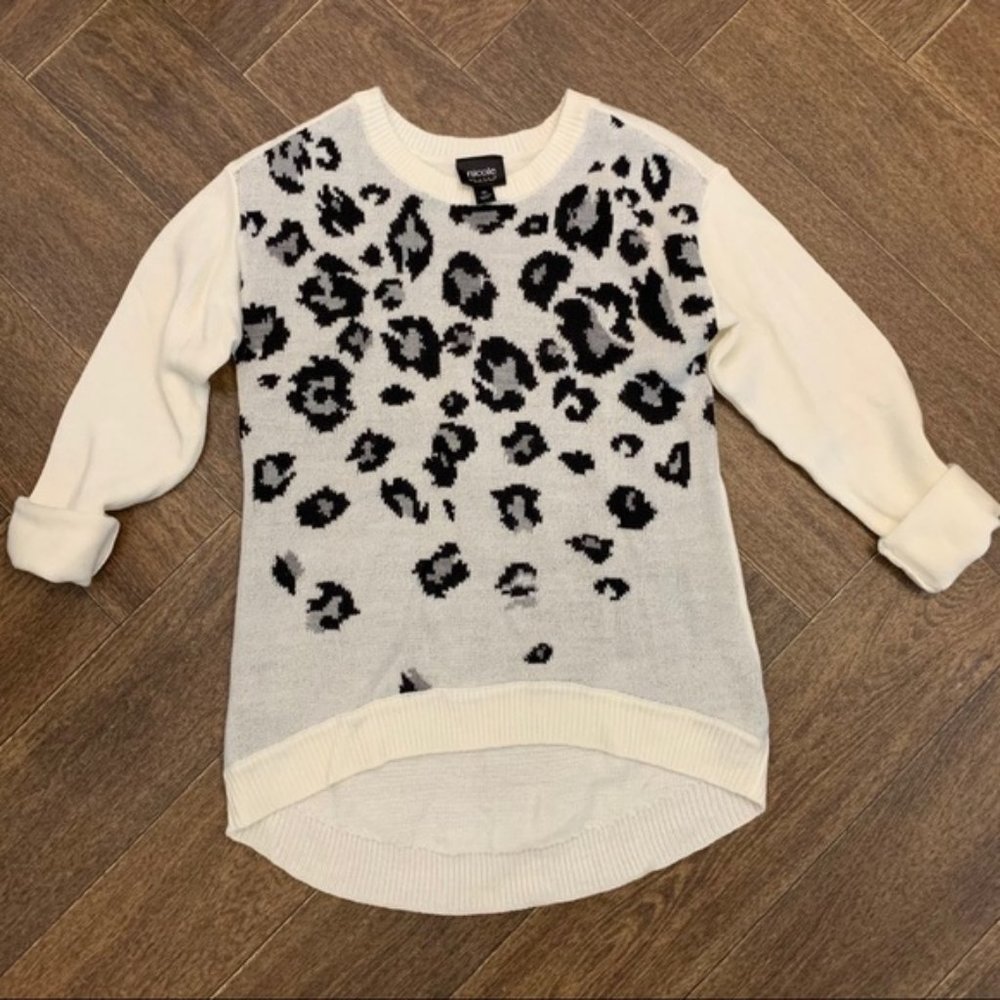 Nicole Miller XS Ivory Leopard Print Sweater 1408 - Picture 1 of 6